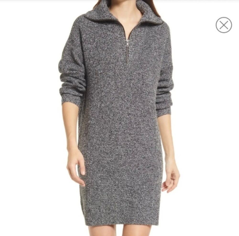 Madewell Long Sleeve Half Zip Wool Blend Sweater Dress Size L